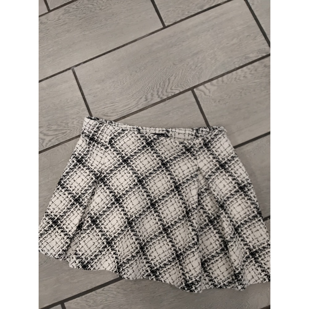 Zara Women Black White Plaid Tweed Mini Skirt Boucle A-Line Size Large L